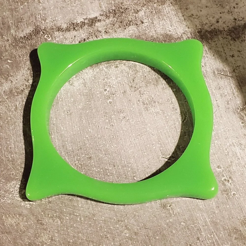 Lime Green Irregular Square New Vintage Y2K 90s Retro Structural Bangle Bracelet